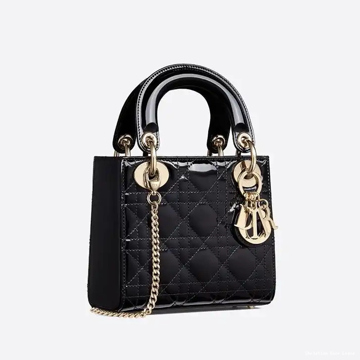 Cheap Lady Calfskin Patent Dior Mini Black Bag Cannage 0324 Luxury